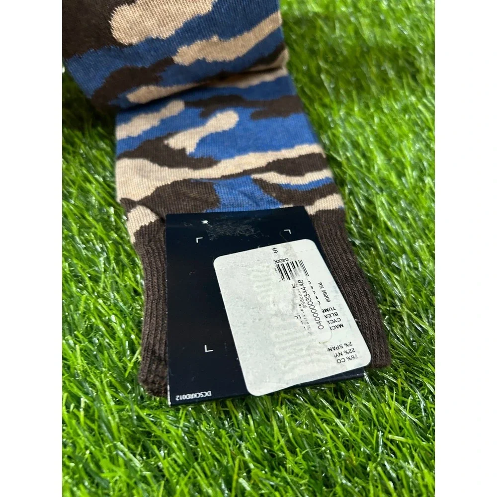 Cremieux Italian Cotton Yarn Dress Socks Camo Print Blue Brown‎ Mens Size 6-12.5